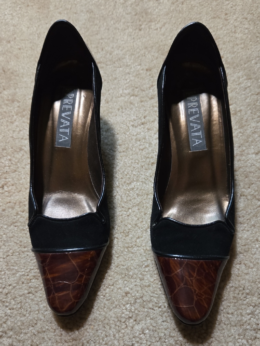 Prevata Black Pumps with Brown Croc-Effect Toe